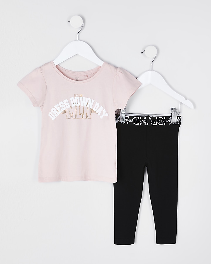Mini girls pink t-shirt legging outfit