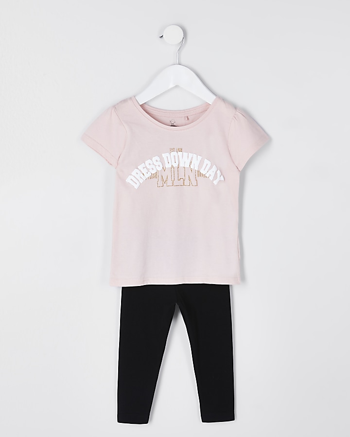 Mini girls pink t-shirt legging outfit