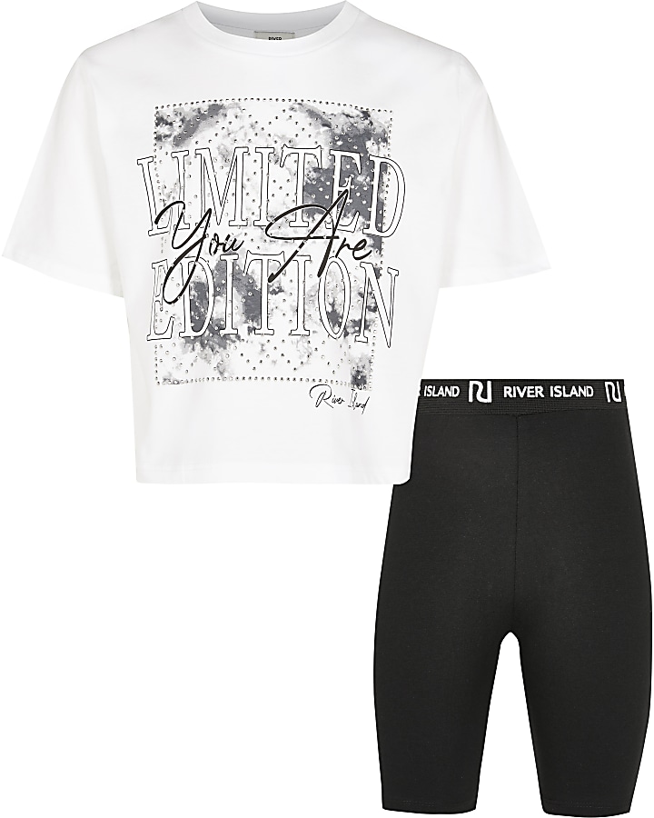 Girls white tie dye graphic t-shirt outfit