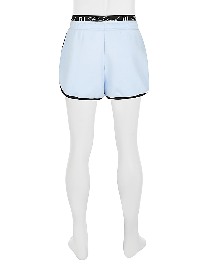 Girls blue RI waistband runner shorts