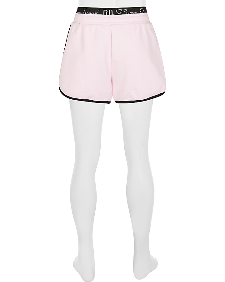 Girls pink RI waistband runner shorts