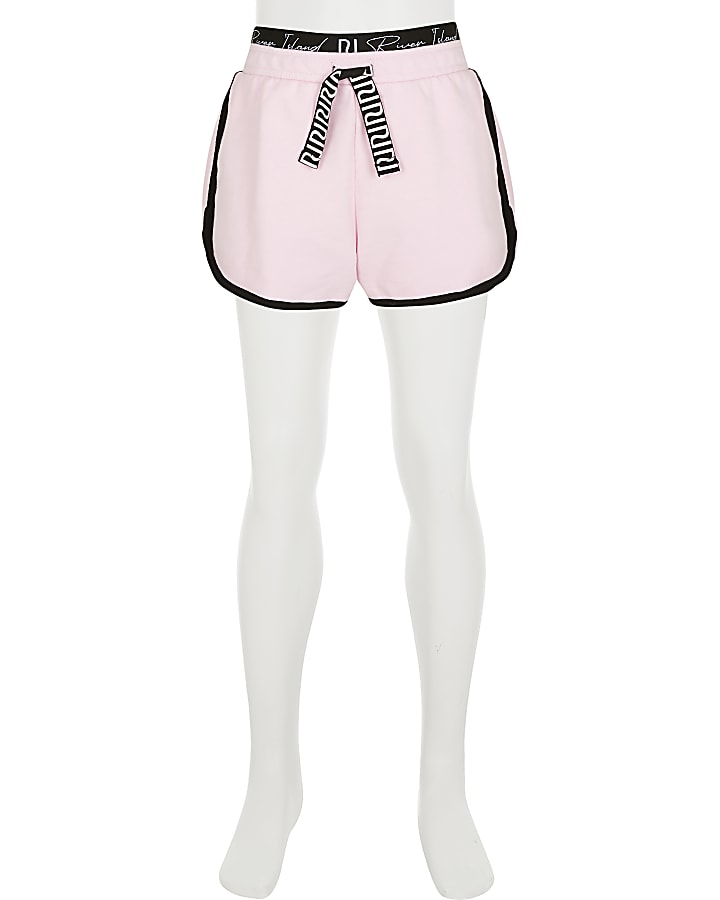 Girls pink RI waistband runner shorts