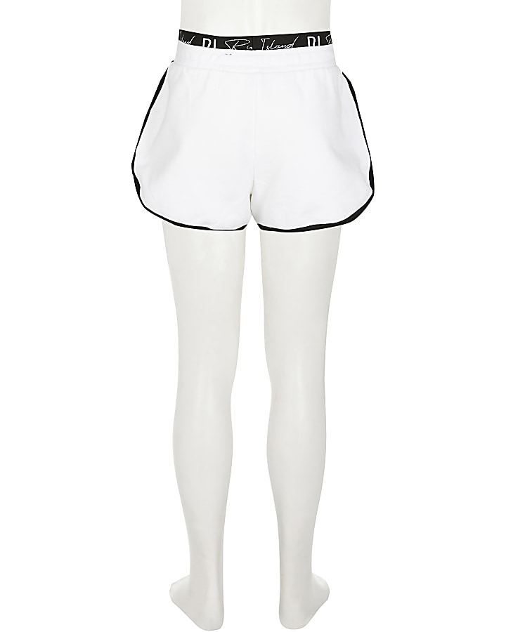 Girls white RI waistband runner shorts