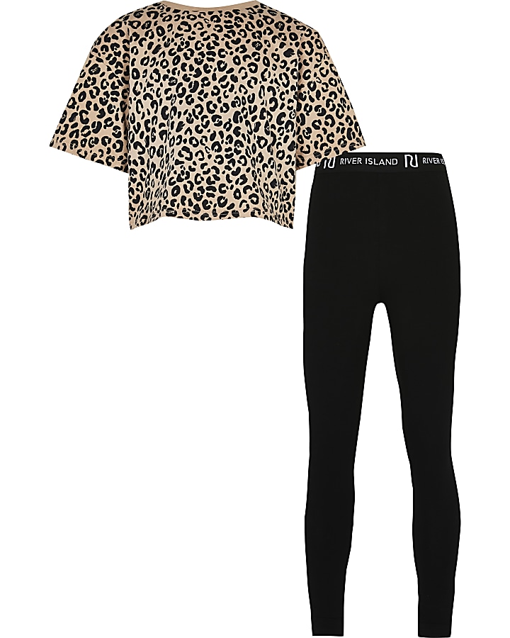 Girls black leopard t-shirt & legging outfit