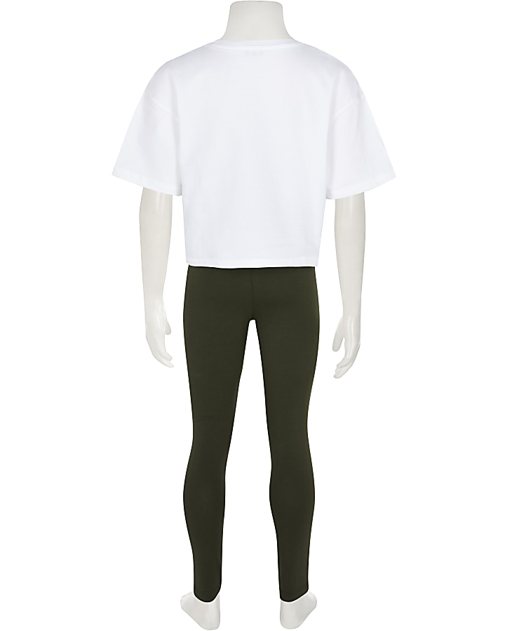 Girls khaki 'Sassy' St-shirt & legging outfit
