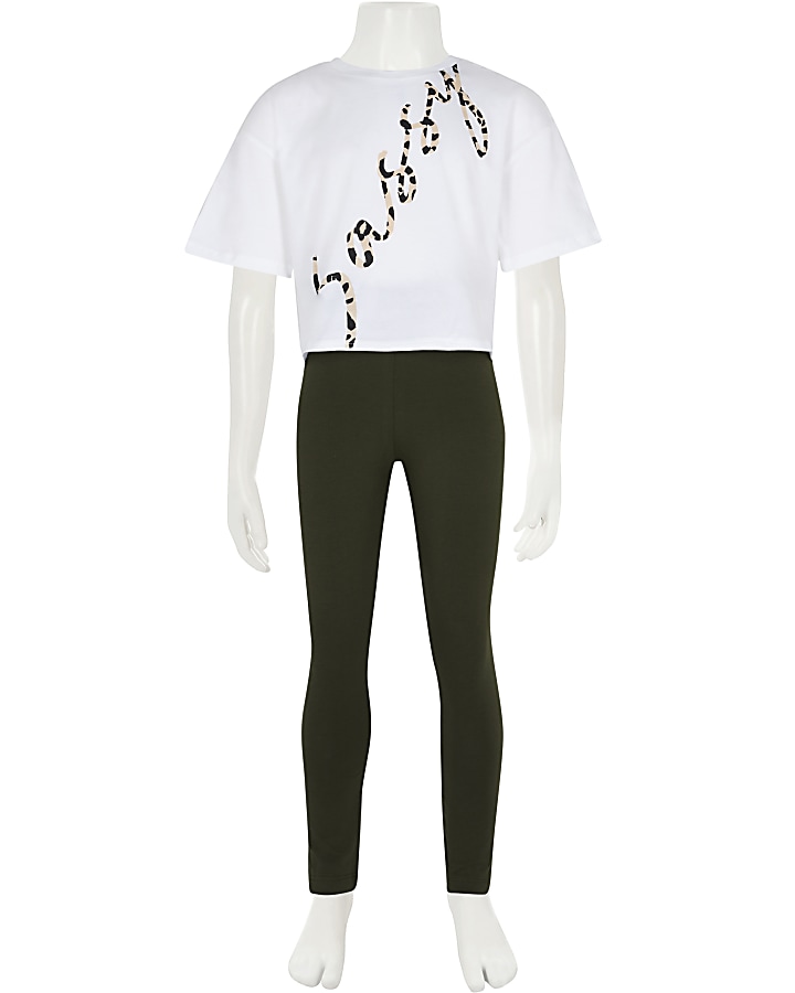 Girls khaki 'Sassy' St-shirt & legging outfit