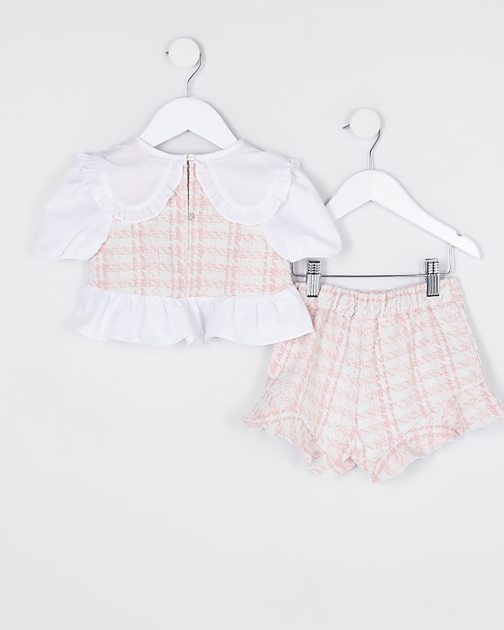 Mini girls pink dogtooth top and short outfit
