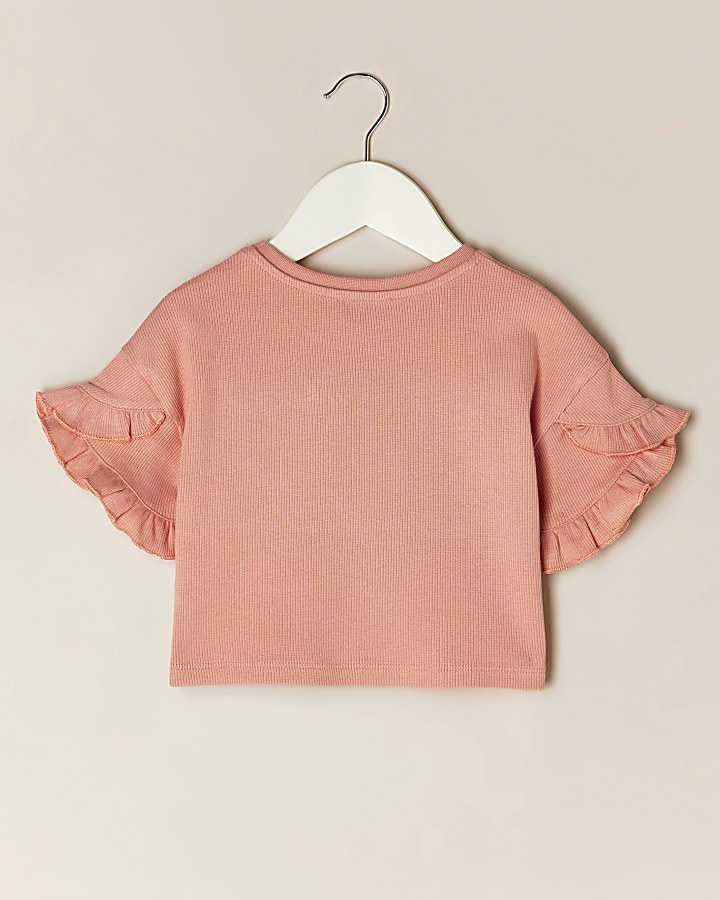 Mini girls pink 'Save bees' frill t-shirt