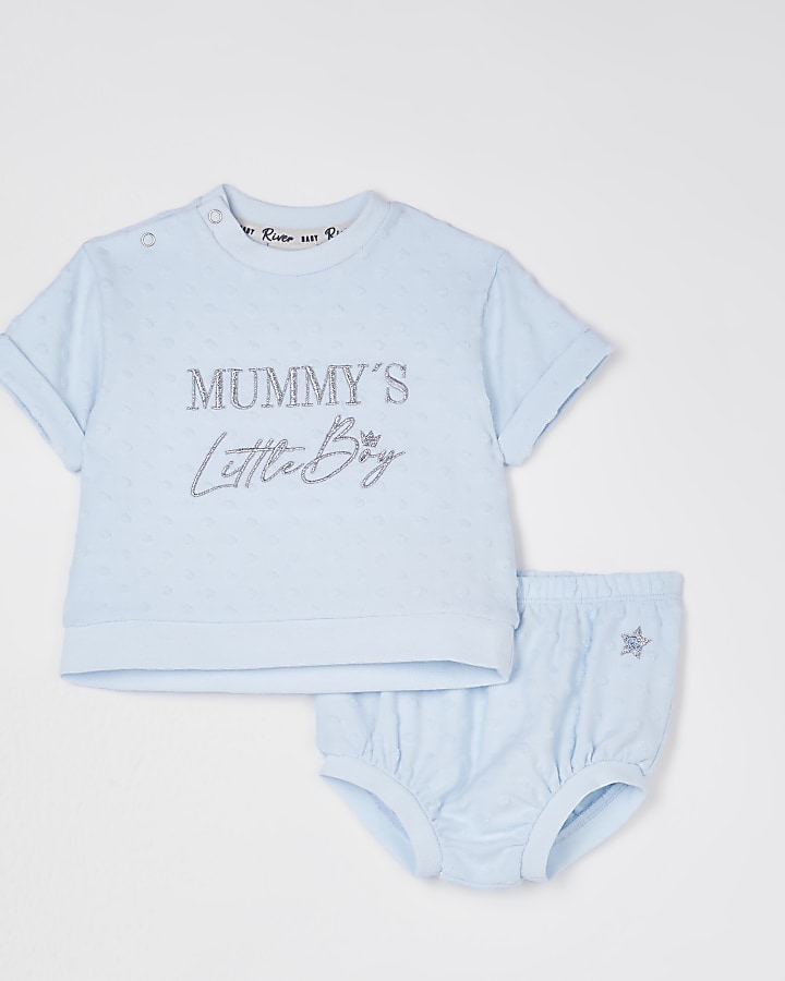 Baby blue 'Mummy's Little Boy' bloomer set
