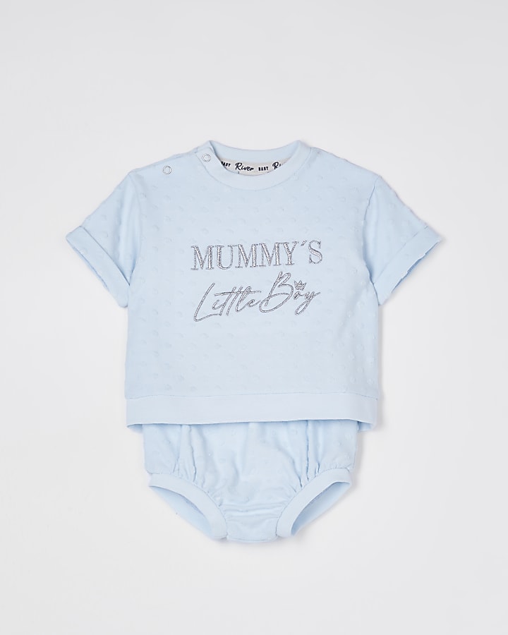 Baby blue 'Mummy's Little Boy' bloomer set