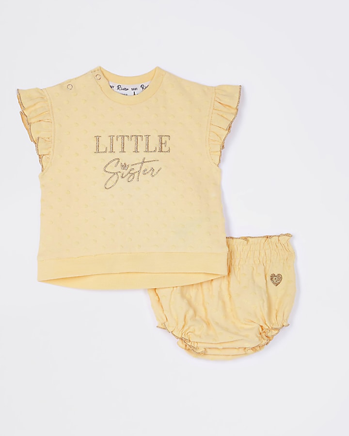 Baby yellow 'Little Sister' bloomer outfit