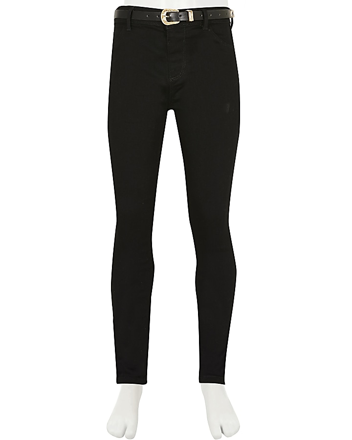 Girls black belted Molly mid rise jegging