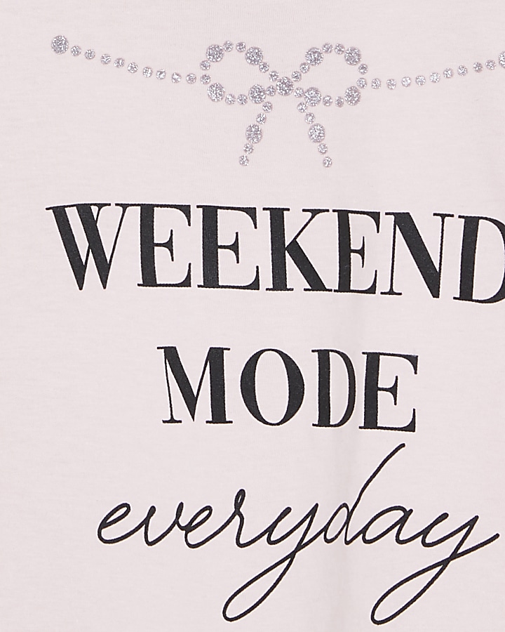 Mini girls  pink 'Weekend mode' t-shirt