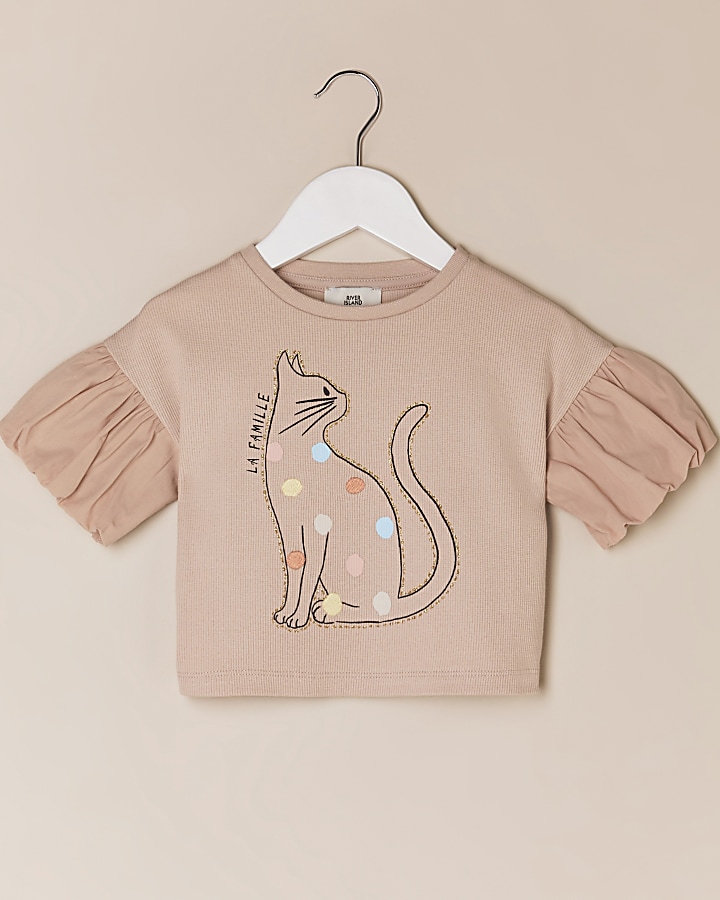 Mini girls pink cat graphic t-shirt