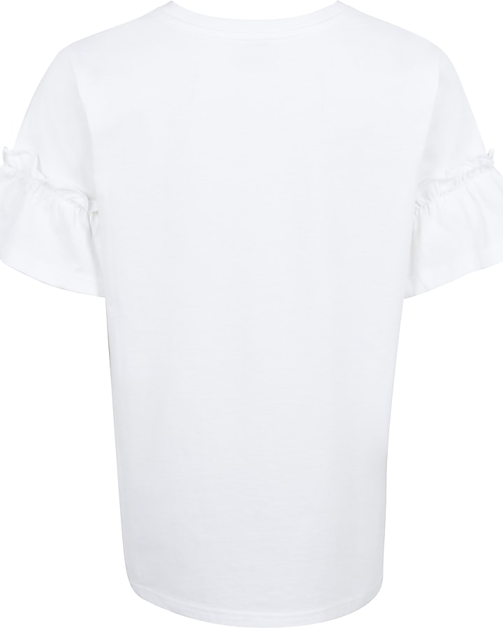 Girls white RR ruffle sleeve t-shirt