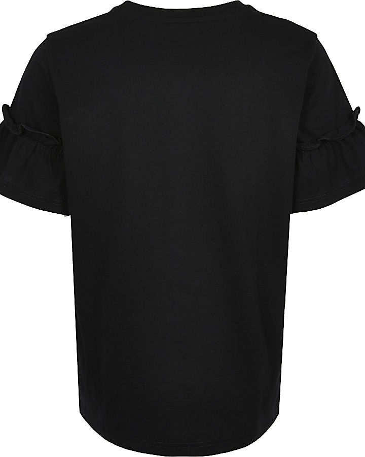 Girls black RR ruffle sleeve t-shirt
