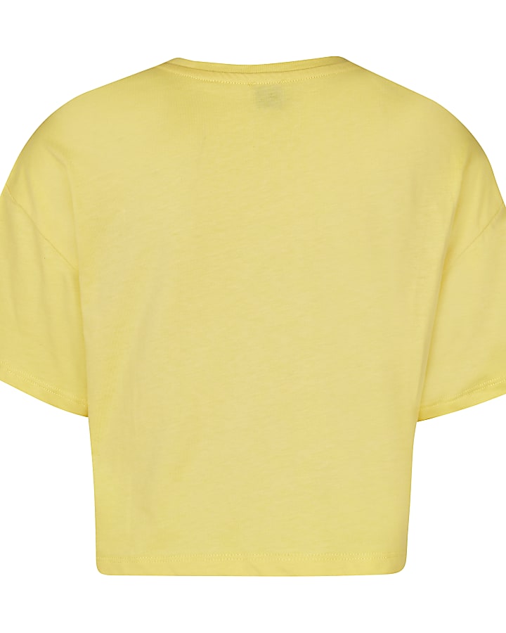 Girls yellow 'RR' slogan crop t-shirt