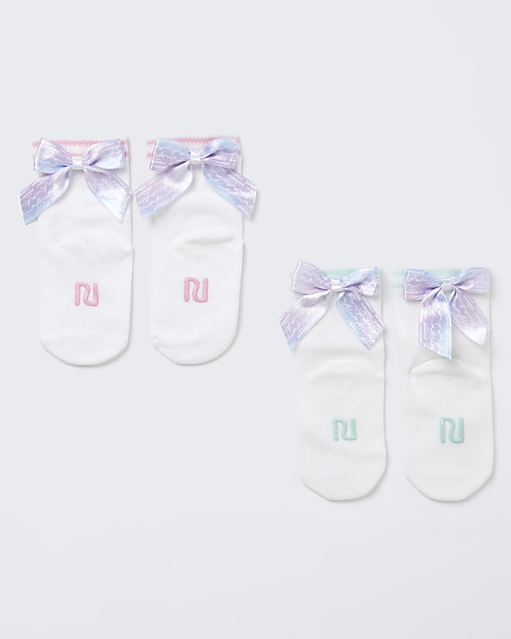 Mini girls white RI bow socks 2 pack
