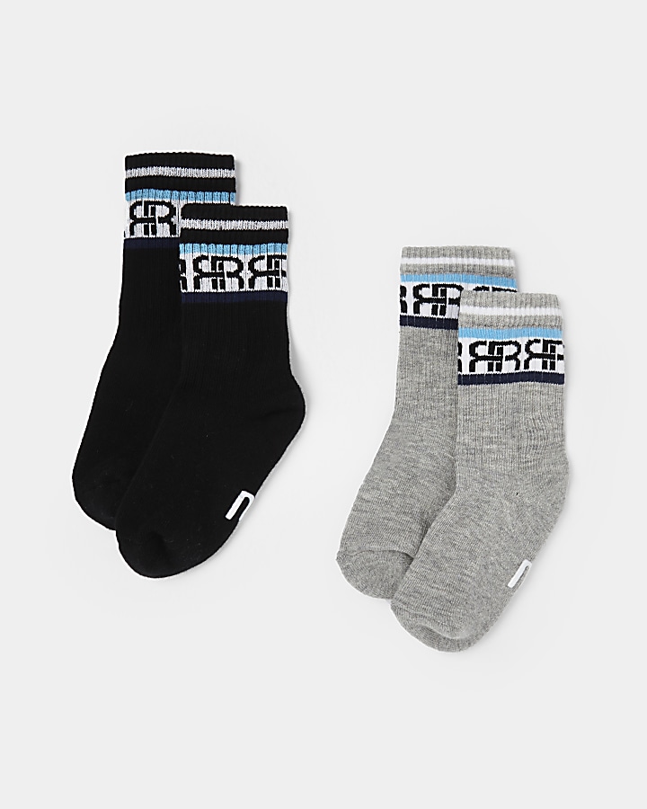 Mini boys grey RI stripe socks 2 pack