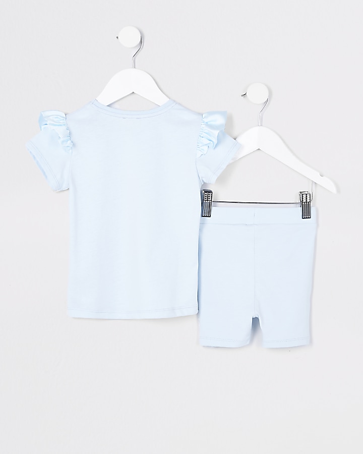 Mini girls blue satin frill t-shirt outfit
