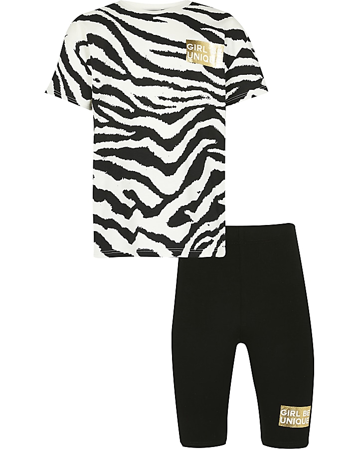 Girls black zebra t-shirt & shorts outfit