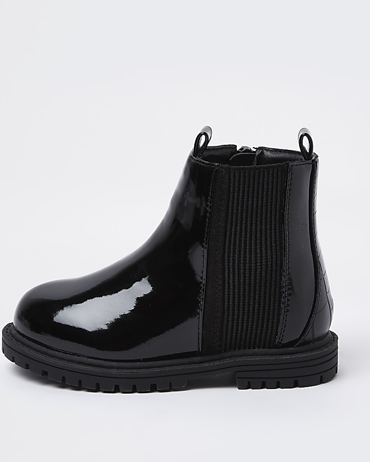 Mini girls black patent chelsea boots
