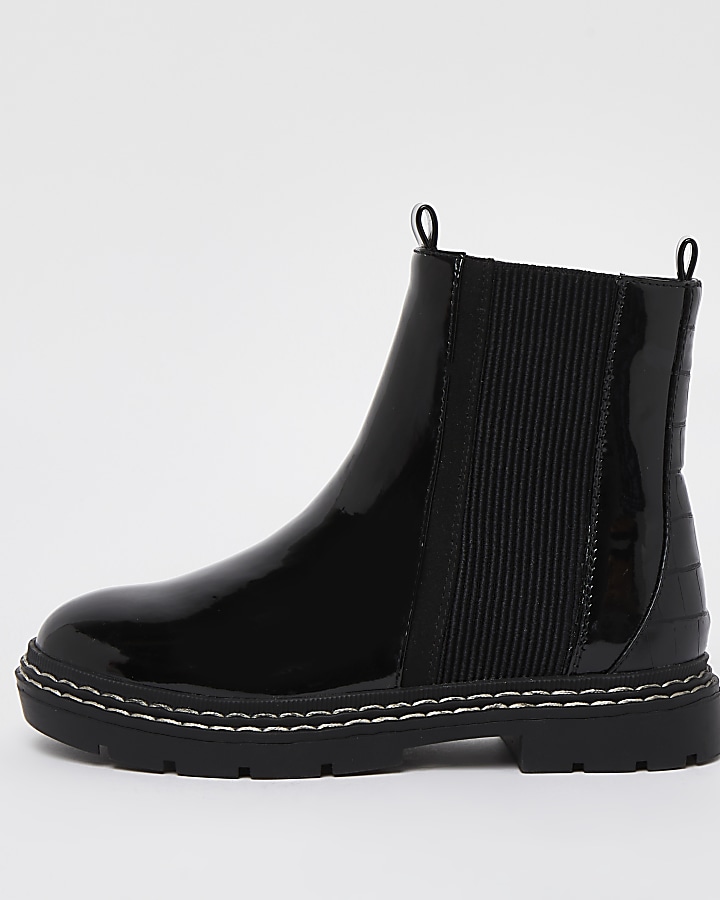Girls black patent chelsea boots