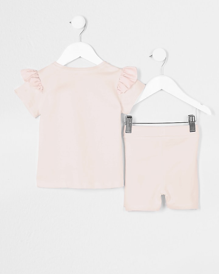 Mini girls light pink frill t-shirt outfit