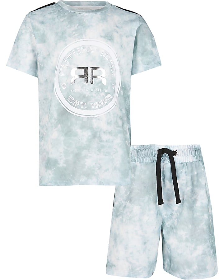 Boys green tie dye t-shirt and shorts outfit