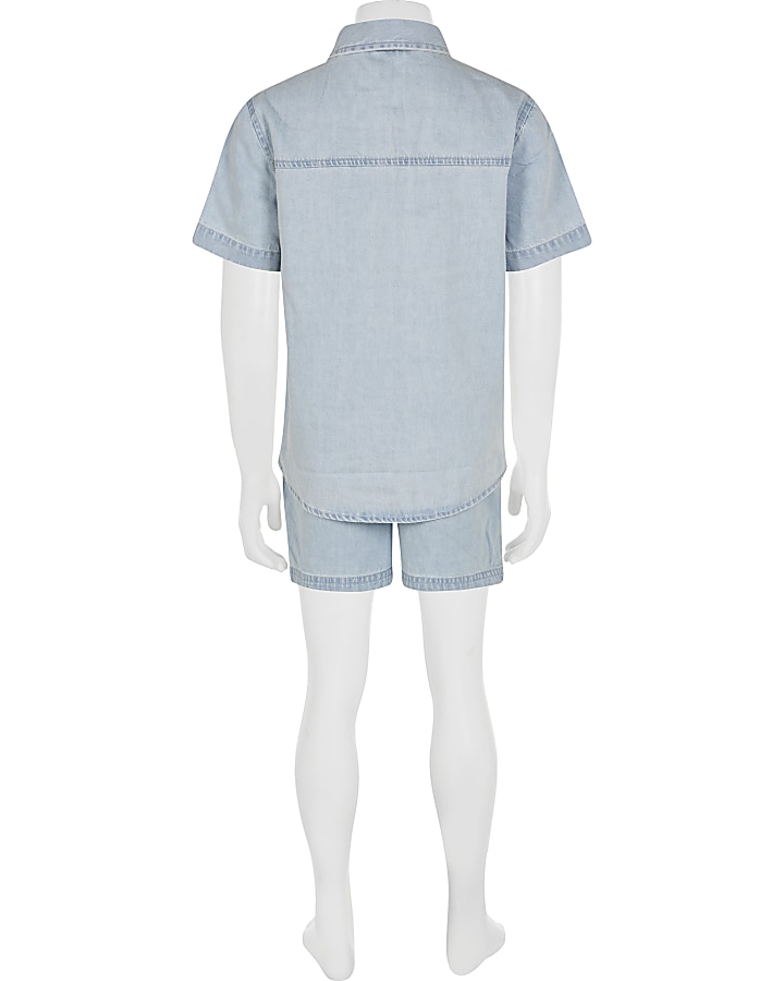 Boys blue denim shacket and shorts outfit