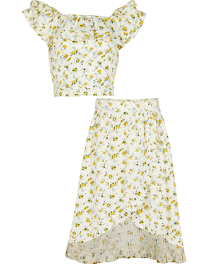 Age 13+ girls yellow floral skirt outfit