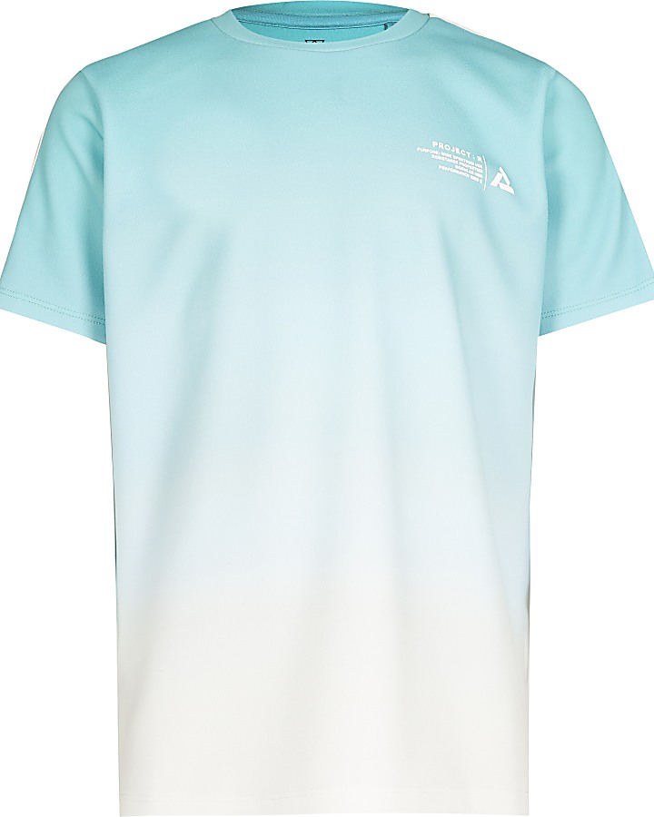 Boys blue fade chest print t-shirt