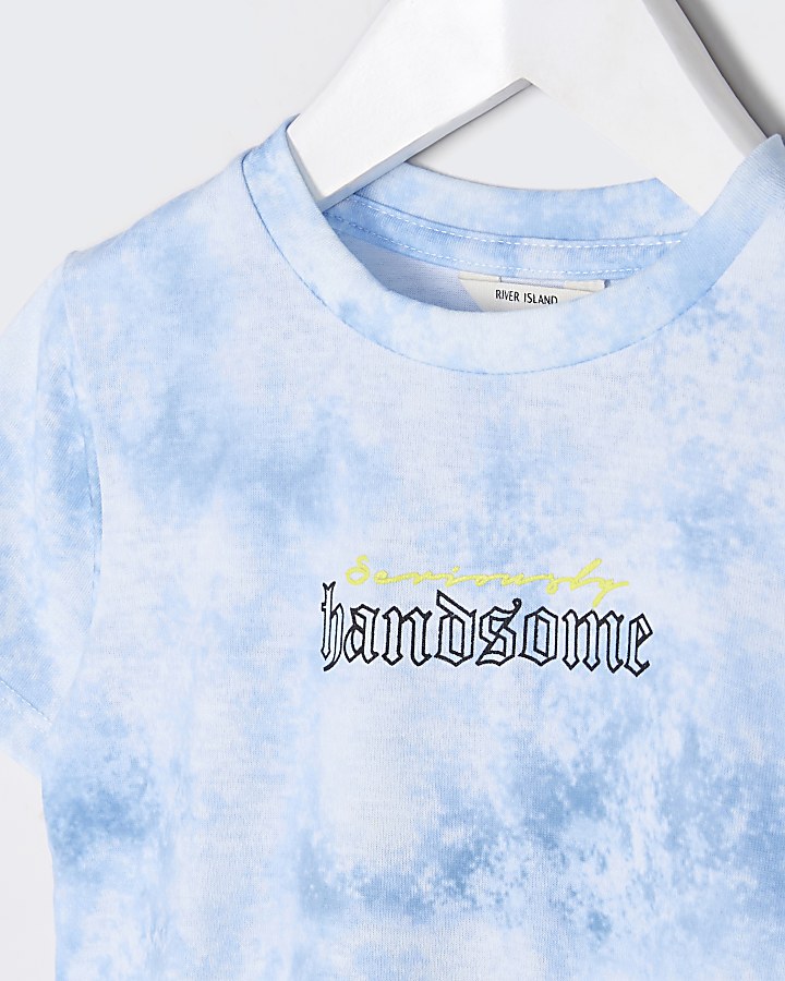 Mini boys blue tie dye back print t-shirt