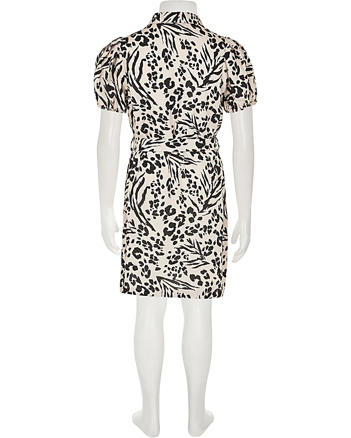 Girls white leopard print shirt dress
