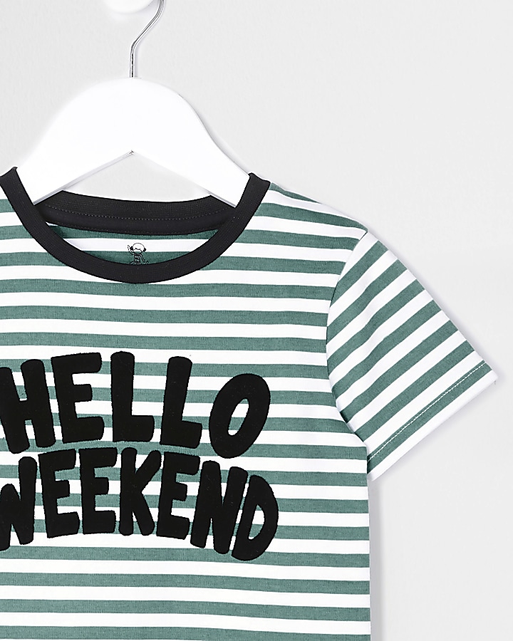Mini boys green 'hello weekend' t-shirt
