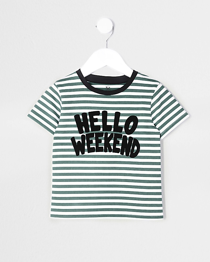 Mini boys green 'hello weekend' t-shirt