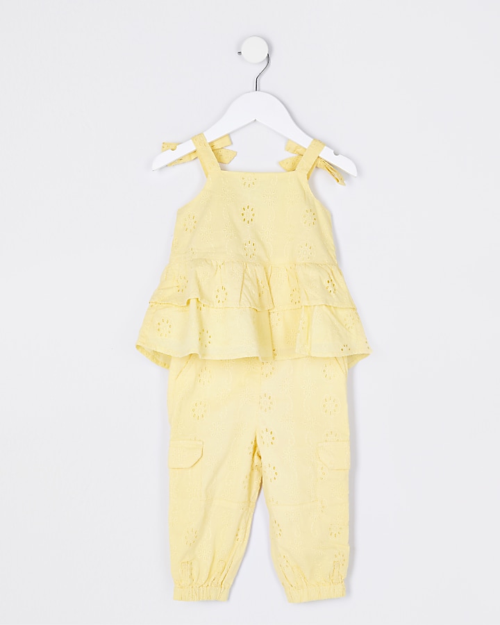 Mini girls yellow broderie cami top outfit