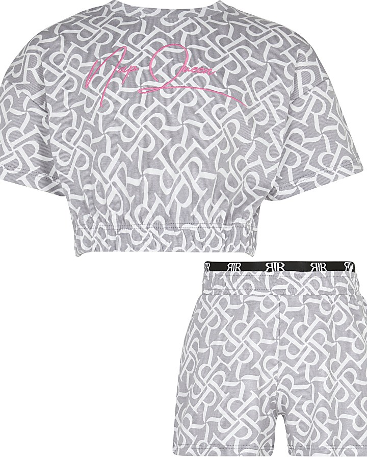 Girls grey RR 'Nap Queen' pyjama shorts set