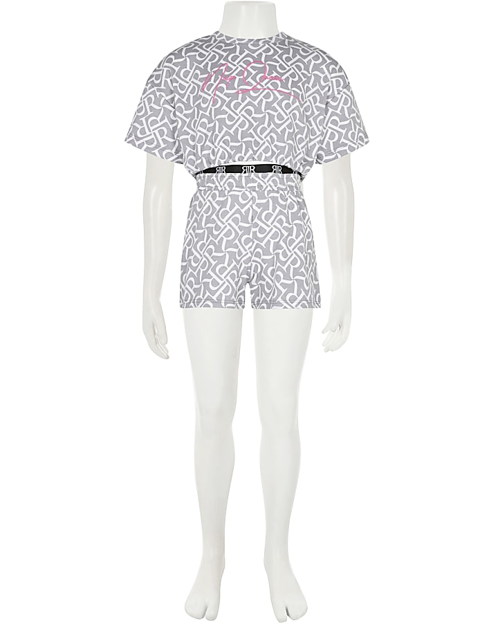 Girls grey RR 'Nap Queen' pyjama shorts set