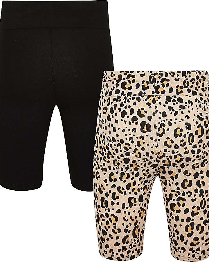 Girls black animal print shorts 2 pack