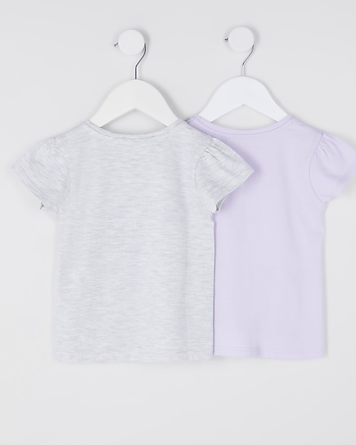 Mini girls purple slogan t-shirts 2 pack