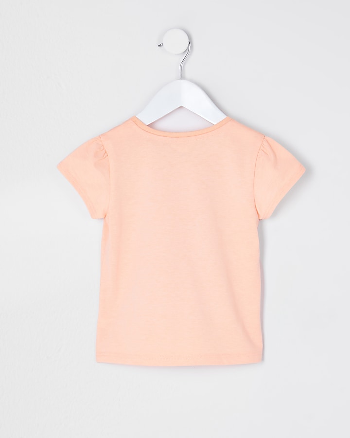 Mini girls orange heart print t-shirt