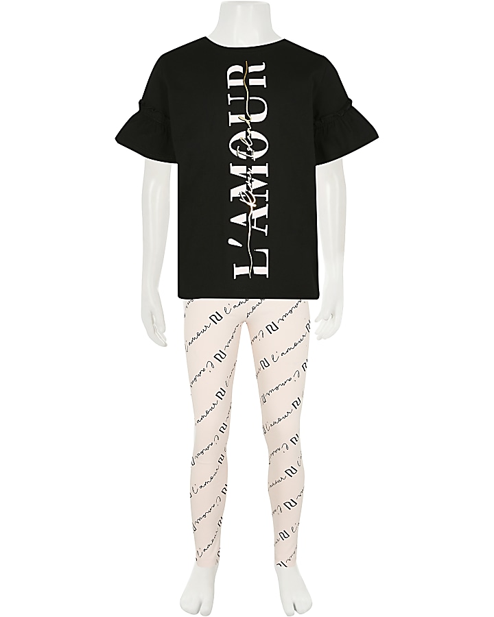 Girls black L'amour leggings outfit
