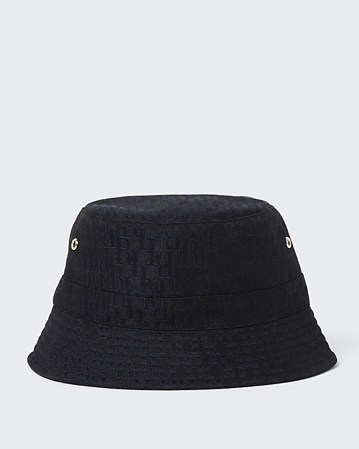 Mini girls black RI monogram bucket hat
