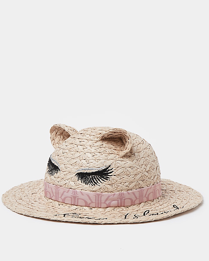 Mini girls pink lash straw hat