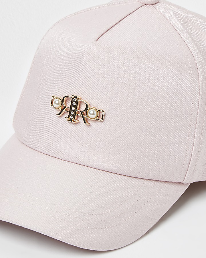 Mini girls pink pearl mesh bow back cap