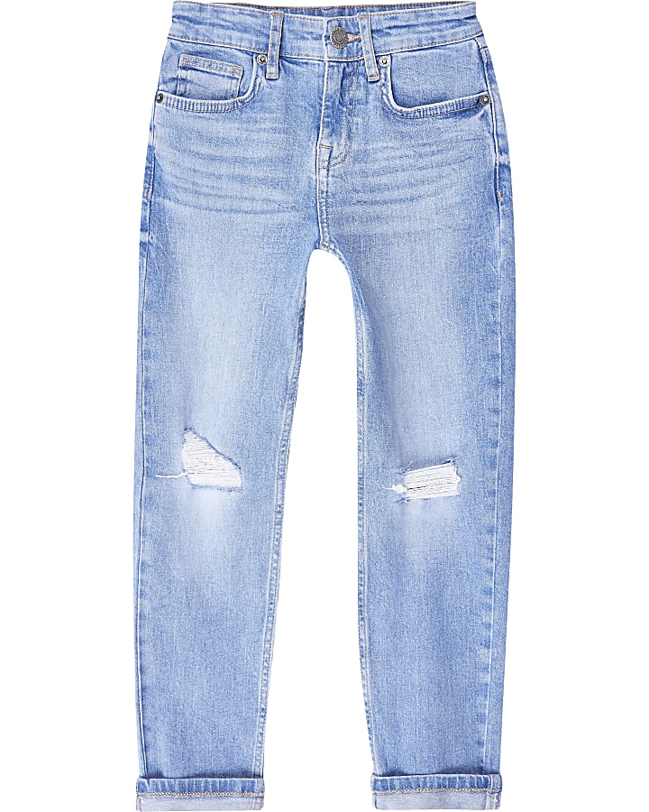 Boys blue ripped regular slim fit jeans
