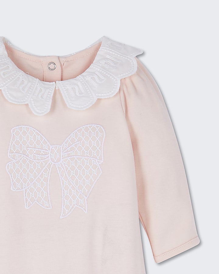 Baby pink lace collared all in one