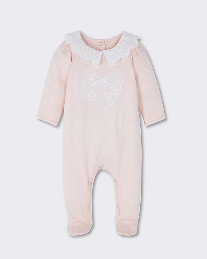 Baby pink lace collared all in one
