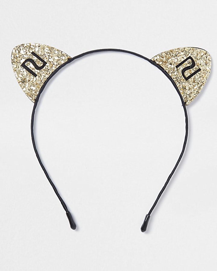 Girls black diamante cat ears headband